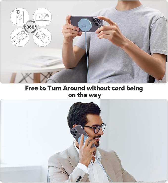 Magnetic Wireless Charger 15W Charger-Fast Charging Pad Compatible with iPhone16/15/14/13/12 Series & Airpods 2 3 Pro-LED Pad with Dual Charging Ports Original Replacement（Blue）