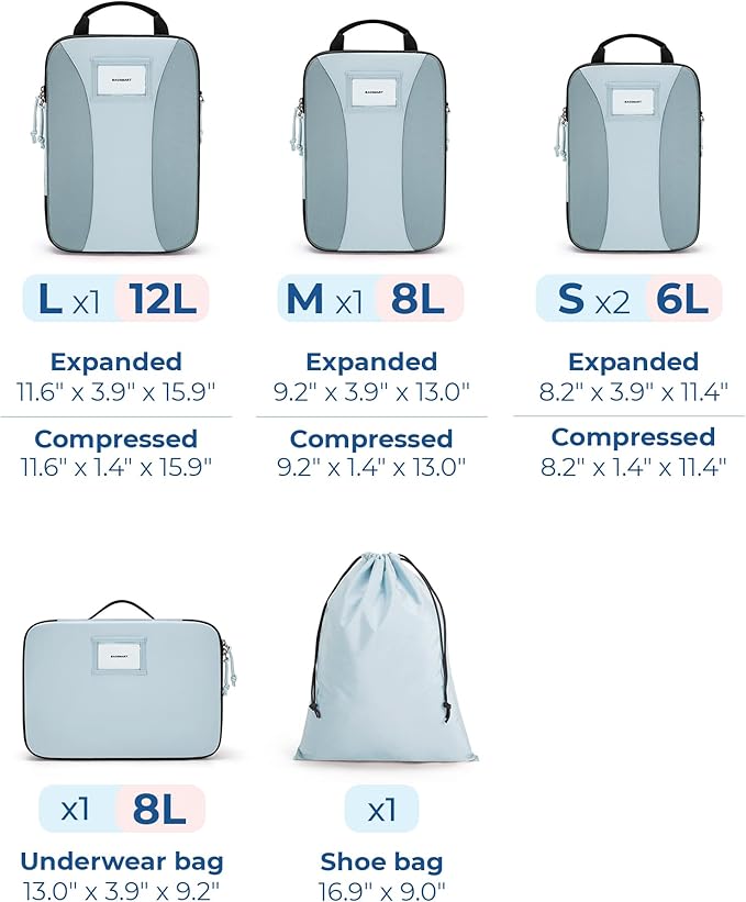 BAGSMART Compression Packing Cubes, 6 PCS Packing Cubes for Suitcases, Travel Bags Organizer for Luggage, Lightweight Packing Cube for Travel Essentials