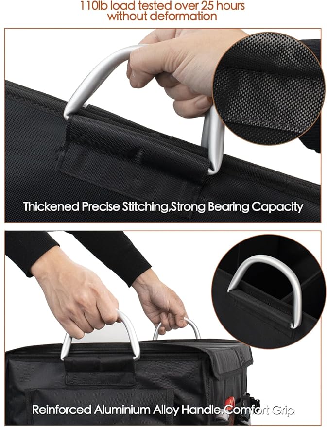 Small Trunk Organizer With Lid, For SUV Car Truck, Black 28L, Foldable Waterproof Oxford Fabric, 2-Compartments With Aluminium Alloy Handle