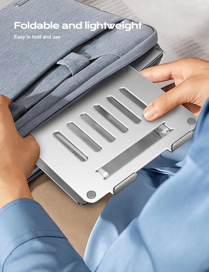 LOXP Adjustable Laptop Stand, Portable Laptop Riser, Aluminum Laptop Stand for Desk Foldable, Ergonomic Computer Notebook Holder for Desk, Office Desk Accessories (10-15.6'')- Silver