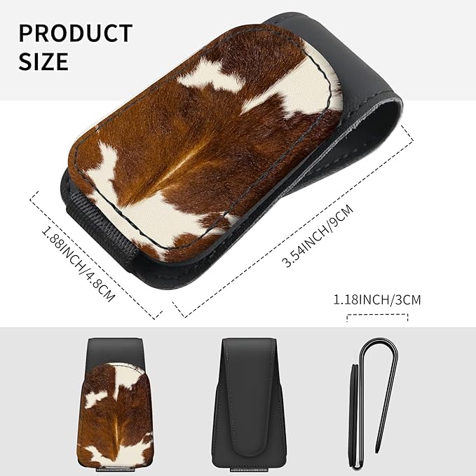 Sunglasses Holder for Car Visor, PU Leather Glasses Clip Organizer, Cute Magnetic Eyeglass Holder for Vehicle Sun Visor, Car Interior Accessory for Women & Men Brown Cow Hide