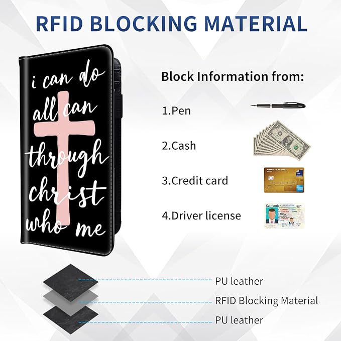 DEGDFSGR Checkbook Cover PU Leather Checkbook Covers for Women for Duplicate Checks, Check Book Covers with RFID Blocking Function for Personal Checkbook, Christian Quote Pink Cross
