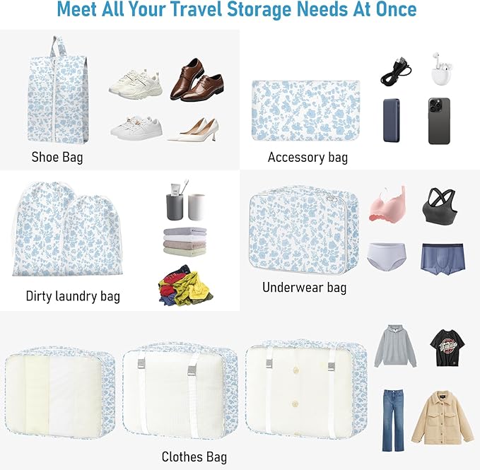 Packing Cubes for Travel - 8 Set Luggage Organizer Bags for Family, Mesh Breathable Packing Cubes for Suitcases Durable Travel Essentials Bags Set