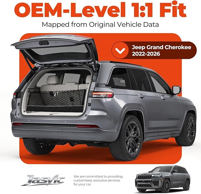 3-Layer Cargo Net for Jeep Grand Cherokee (2-Row) 2022-2026, Zoned Storage Trunk Net with Foldable Zippered Bottom Bag, Heavy-Duty Cargo Organizer Netting for Camping, Trips & Everyday Use
