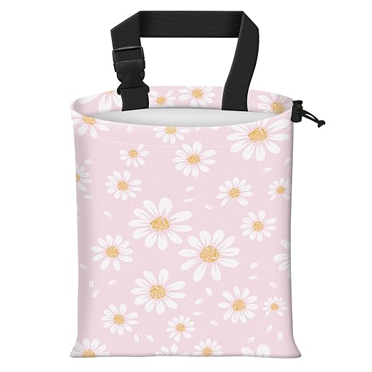 Car Trash Bag Large Hanging Can for Back of Seat, Cute Waterproof Car Garbage Bag for Vehicle, Travelling, Outdoor Cute Pink Daisy