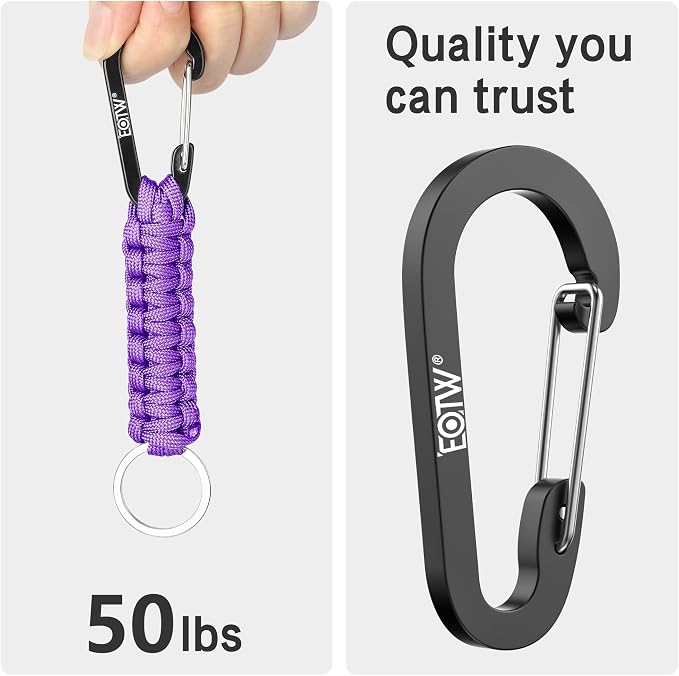EOTW Carabiner Keychain,Paracord Keychain Small Aluminum Clip D Ring for Camping, Hiking, Fishing, Or As A Key Organizer