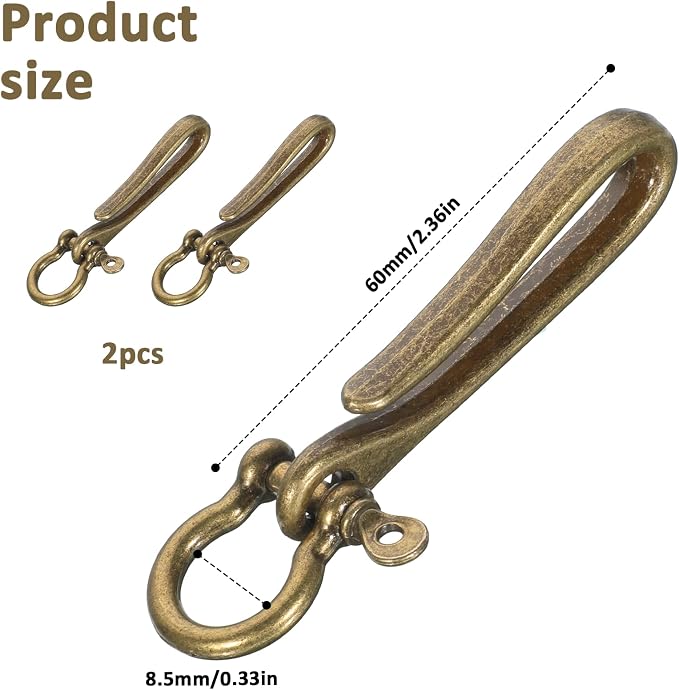 2 Pack Fish Hook Key Chains Solid U Shape Key Ring Vintage Keychain Retro Clip Antique Bronze Keys Chain with Shackle Pocket Clip Fish Hook Design Heavy Duty Keychain for Purse Belt Wallet Women Men