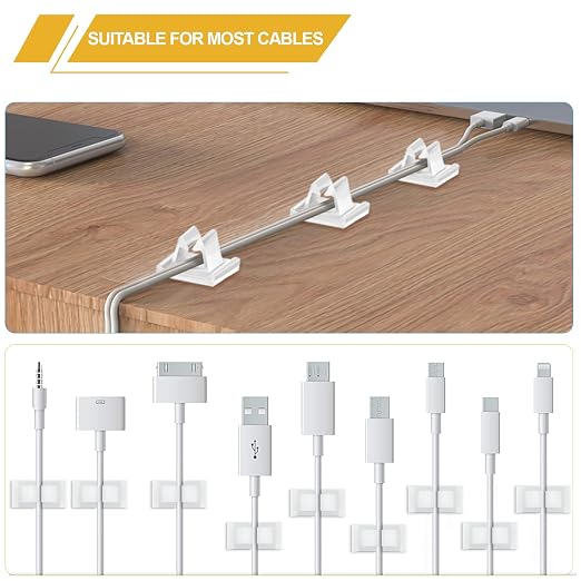 M Cable Clips Nylon White, Strong Adhesive Wire Rope Clamp Vertical Cable Management Phone Charging Cord Organizer for Desk Car Dash Cam - 50 Pcs by Xuuza