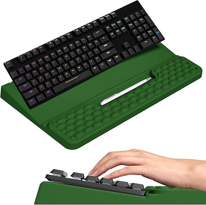 Keyboard Stand with Wrist Rest, Computer Keyboard Pad with Wrist Support, Ergonomic Keyboard Riser Holder Lift Tray, Soft Memory Foam Desk Wrist Pad for Office, Home, School - Green