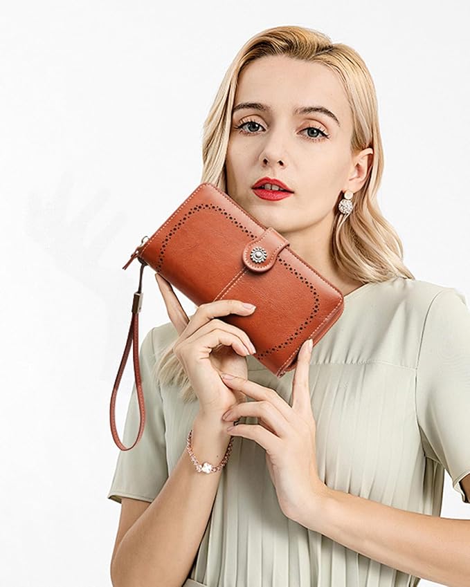 TFKGS Wallet for Women RFID Blocking Leather Large Capacity Card Holder Ladies Phone Clutch Travel Long Purse Wristlet | RFID Blocking, Leather, Large Capacity, Ladies, Travel