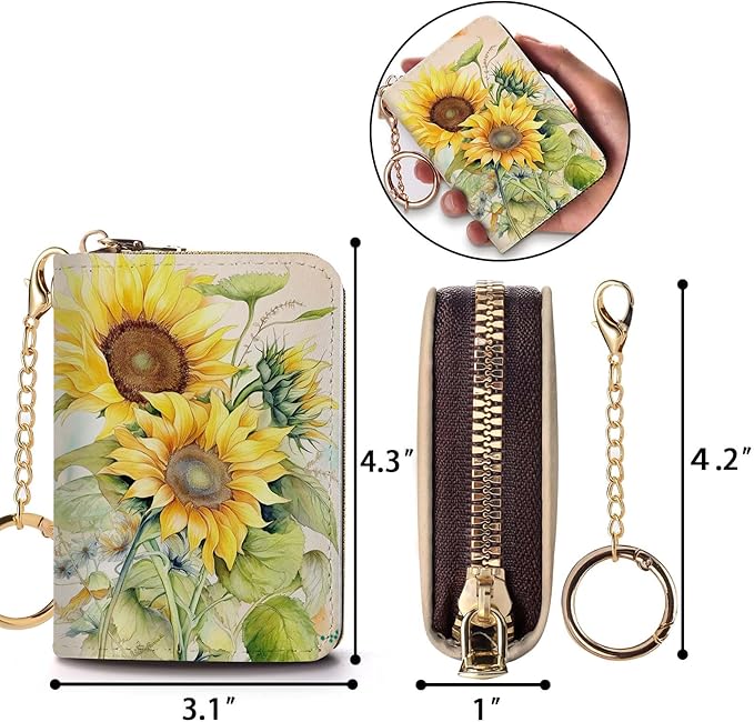 Credit Card Holder RFID Wallet, Small Card Holder Wallet for Women with Keychain Zipper, Funny Leather Print Credit Card Wallets Accordion Gift