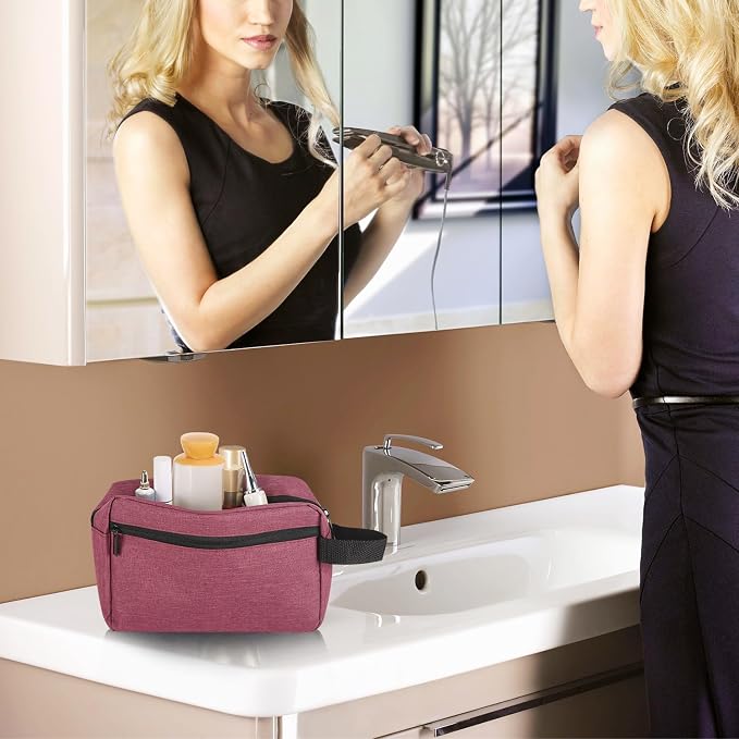 Icramsy Travel Toiletry bag Toiletry bag for women men Hanging Cosmetic bag Travel accessories for Women Men (Purplish red)