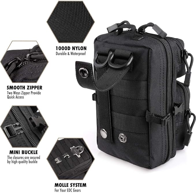 LIVANS Tactical Molle Utility Pouch, EDC Tool Pouch Tactical Phone Pouches Mini Waist Pouches Medical EDC IFAK Pack Mini Design of 3-Day Backpack