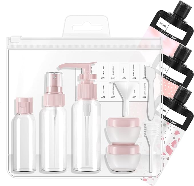 Travel Bottles Containers for Toiletries,Travel Bottles Set for Toiletries,TSA Approved Leakproof Travel Size Containers Jars,Suitable for Cosmetics Shampoo Conditioner Lotion (12 PACK), pink