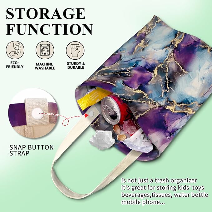 Car Trash Can, Cute Car Trash Bag, Hanging Car Organizer and Storage Bag, Trash Bin for Car Accessories, Vehicle, Travelling, Camping Luxury Purple Blue Marble