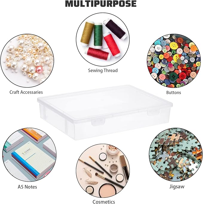 BTSKY Clear Plastic Storage Box with Flap Lid, Multipurpose Craft Organizers and Storage Box Art Supply Storage Organizer Plastic Sewing Box for Beads Pencils Notebooks, 4 Pack Medium