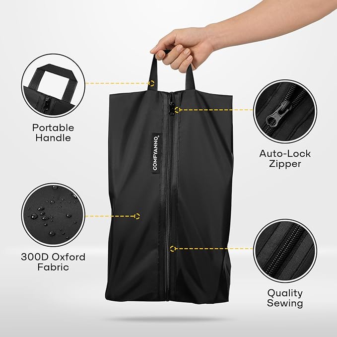 Comfyanno Travel Shoe Bag, Shoe Storage Bag for Packing in Suitcase, Resist Odor & Dust, Portable Sneaker Bag with Zipper, Travel Essentials, 17.7x9.8 in - Black