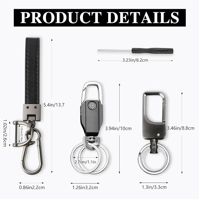 3 Pack Leather Keychain Heavy Duty Key Chains for Car Keys Universal Leather Key Chain for Men Key Fob keychain Holder