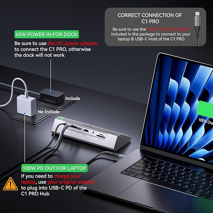 Giftos Powered USB Hub, 18 in 1 USB 3.2 Hub with 4K HDMI,PD 100W,45W Charge,10Gbps USB,SD/TF,Audio, 65W Adapter,3.3FT Cable,Aluminum,Smart Button, USB Hub for PC,Mac,Mac mini, iMac,iPhone 17/16,iPad