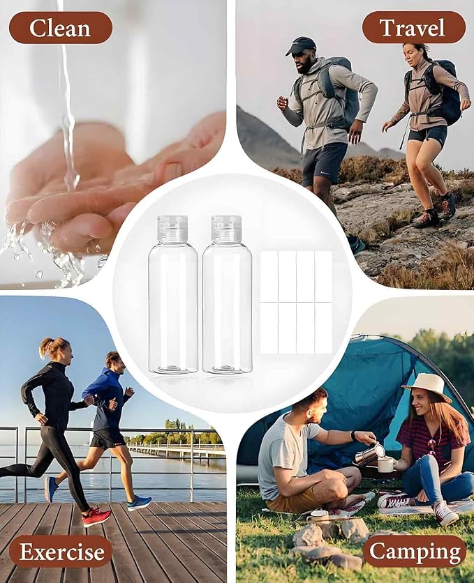 8 Pack 3.4 oz (100 ml) Plastic Travel Bottles for Toiletries, TSA Approved Leak Proof Small Clear Bottles with Labels