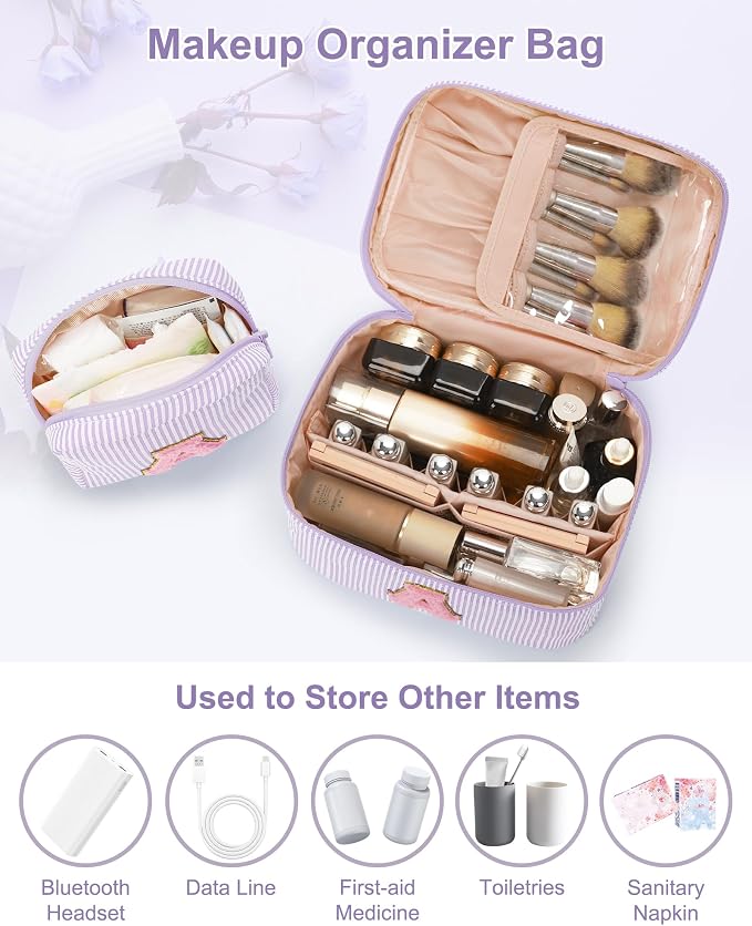 MONSTINA Mom Gifts for Mom, Personalized Initial Makeup Bag Cosmetic Bags for Women Cute|Makeup Pouch Birthday Gifts for Mother,Birthday Gift for Her Cute Toiletry Bag,2PCS Purple M