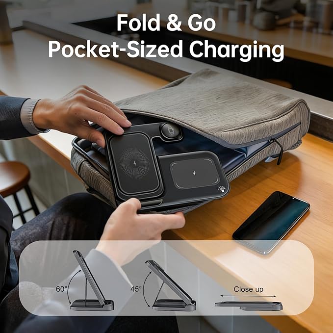 [Qi] 3 in 1 Charging Station for iPhone, 21W Wireless Charging Station, Stand Multiple Devices for Apple, for iPhone 17 16 15 14-8 Pro Max, Watch, AirPods 4 3 Pro, Nightstand, Desk, Trip, Gift