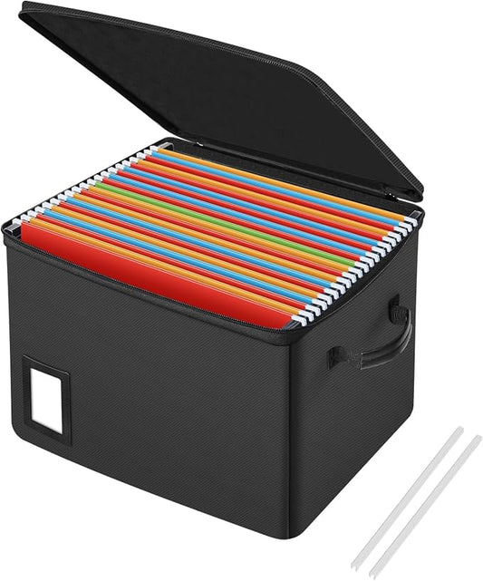 Fireproof File Box with PVC Slides for Hanging Folders, Collapsible Document Organizer Box for Home Office, Fireproof Filing Cabinet Storage Case, File Organizer for Large Legal Letter Documents