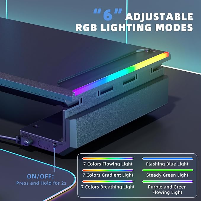 Heymaster Monitor Stand for Desk, Gaming Monitor Riser with RGB Light, Foldable Computer Monitor Stand Riser, Desk Organizers and Accessories for Desktop, Printer (Black)