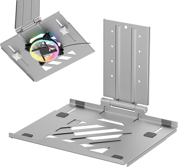 AVLT Adjustable Laptop Tray with Support for 120mm Fans Compatible with VESA 75x75 Monitor Arm - Suitable for Laptops Up to 17Inch - Gray (Fan Not Included)