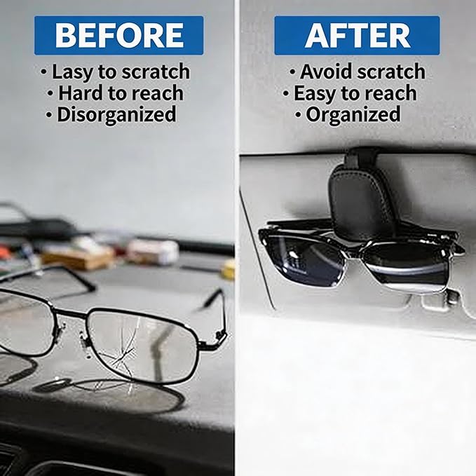 LAPRBY Magnetic Leather Car Sunglasses Holder & Ticket Card Clip - Car Visor Organizer, Windshield Mount Accessory 2 Packs (Black)