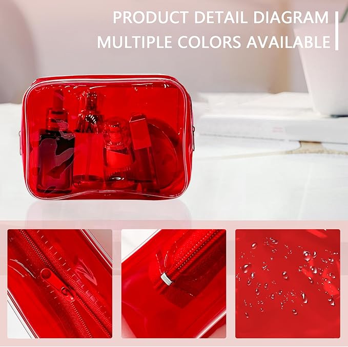 Neon TSA Approved Clear Toiletry Pouch, 7"x2.3"x4.7" Size, PVC Travel Makeup Bags for Toiletries, Transparent Cosmetic Bag for Women and Men Small (black+clear+red+blue+dark red)