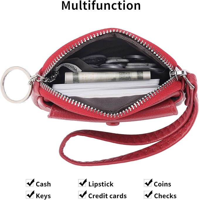 SENDEFN Women's Small Wristlet Coin Pouch Leather Zipper Purse RFID Protection