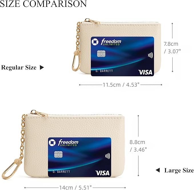Full Grain Leather Coin Purse with Key Chain - Small Change Purse Keychain Card Holder Keychain Pouch Small Keychain Wallet for Women and Men (Creamy-white, Large Size)
