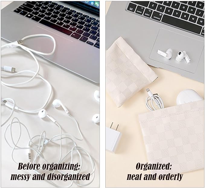 LYDZTION 2 Pieces Checkered Leather Makeup Bag Set for Women, Portable Cosmetic Bag Travel Toiletry Bag Organizer Waterproof Small Makeup Bag Aesthetic Accessories Storage Bag for Women-White