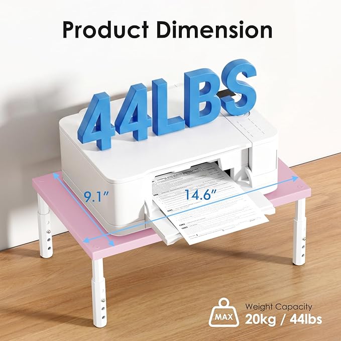 ECOLOVI 4-Height Adjustable Wood Computer Monitor Stand Riser, Desktop PC Printer Laptop Stand for Desk Organizer and Accessories, Office Desk Decor & Accessories for Women, Pink