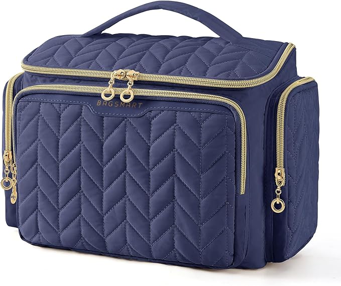 BAGSMART Travel Toiletry Bag, Large Wide-open Travel Bag for Toiletries, Makeup Cosmetic Travel Bag with Handle-Navy