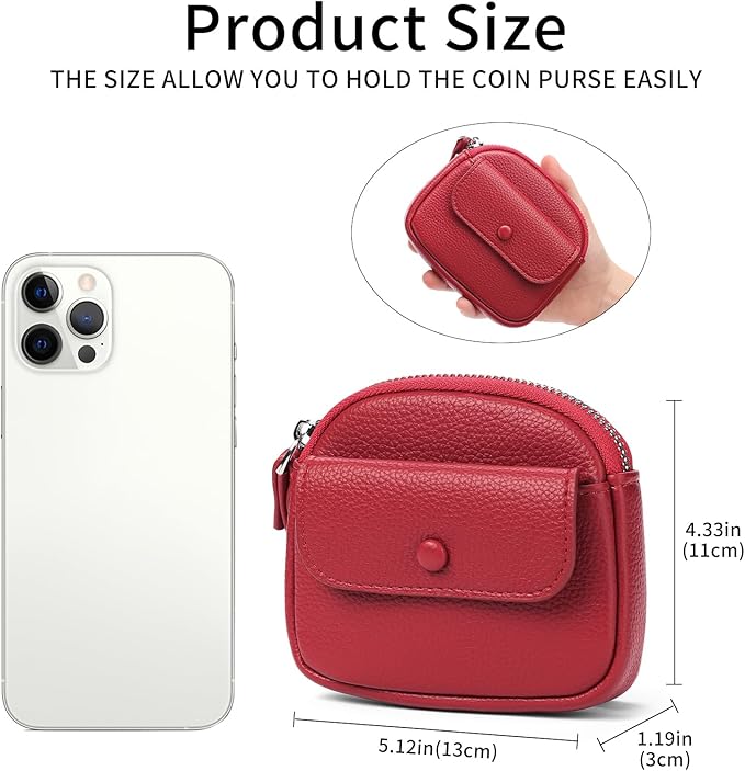 SENDEFN Women's Small Wristlet Coin Pouch Leather Zipper Purse RFID Protection