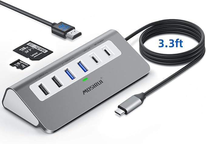 USB C Hub, Mosirui 9 in 1 USB C Hub Multiport Adapter with 4K@60Hz HDMI, PD 100W,USB C & 2 USB A 3.0 5Gbps,2 USB A 2.0,SD/TFCard Reader, 3.3 Ft Long Host Connection Cable, Usb Hub for Laptop & MacBook