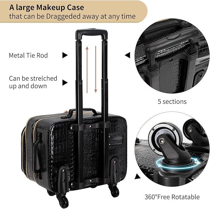 OCHEAL Rolling Makeup Train Case,with 7 Pcs Clear Makeup Bags, 18" Carry On Travel Cosmetic Organizer Suitcase,Extra Large Storage Trolley Makeup Case On Wheels for Hairstylist Cosmetology Artist