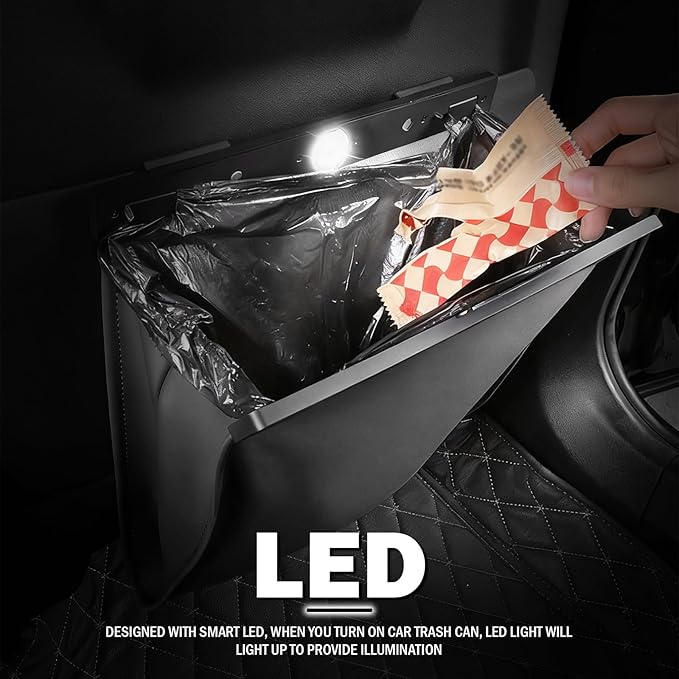 LED Car Trash Can Leak-Proof,Strong Magnetic Fast Closing Car Trash Bin as Cars Organizers and Storage,Cars Garbage Can with Automotive Trashs Bag for Backseat,Console,Door