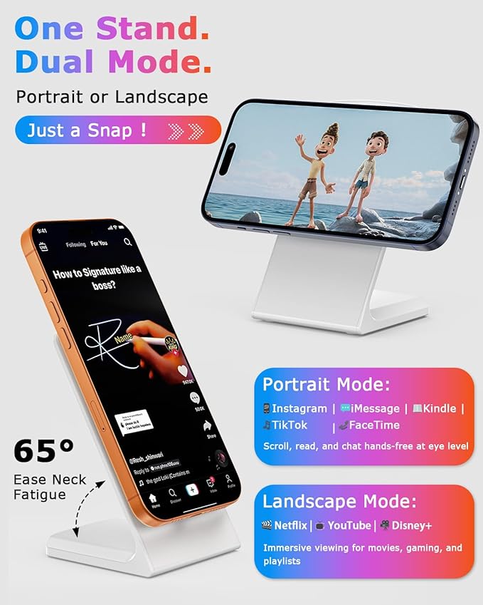 Mag Safe Charger Stand for iPhone: Qi-Certified Fast Magnetic Wireless Charging Station for iPhone 17/16/15/14/13/12 Series (Lunar White)