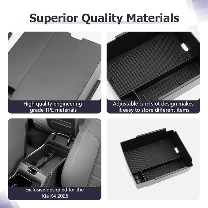 LUWU K4 KIA 2026 Center Console Organizer Compatible with 2025 2026 Kia K4 LX/LXS/EX/GT-Line/GT-Line Turbo Accessories Armrest Console Organizer Armrest Insert Tray 2025 2026 Kia K4 Black-trim
