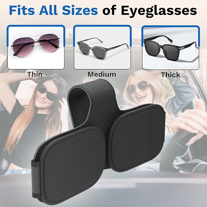 BFXM Sunglass Holder for Car Double Clip, Sunglasses Clip for Car Visor, Magnetic Leather for Car Visor, Cars Sun Visor Ticket Card Clip, Car Accessories