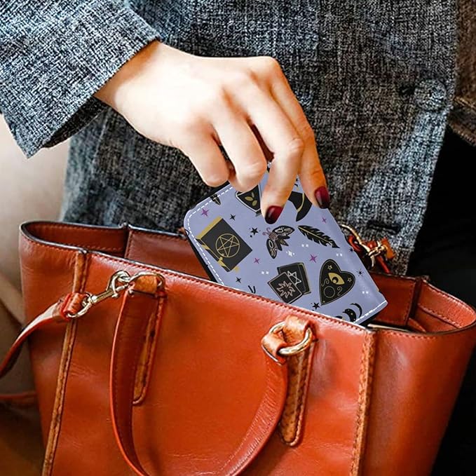 Goth Ouija Board RFID Credit Card Holder Wallets Accordion for Women Leather Zipper Card Case Accordion Wallet for Ladies Girls