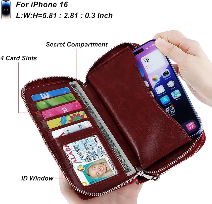 Cellphone Wallet for Women Dual Zipper Long Purse with Removable Wristlet