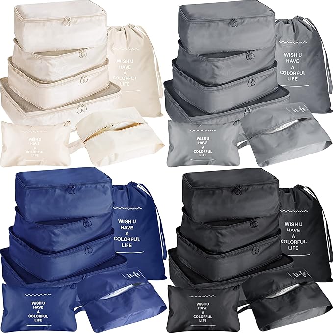 Reginary 28 Pcs Packing Cubes for Travel, 4 Sets Luggage Organizer Bags Foldable Suitcase Organizers for Vacation Cruise(Dark Color)