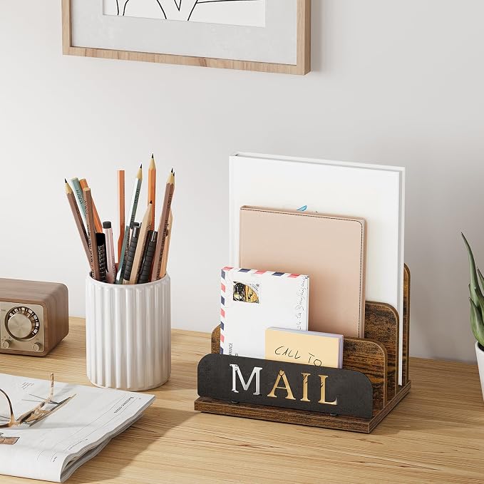 YINMIT Mail Organizer Countertop, Mail Holder with 3-Slot, Desktop Mail Sorter, Mail Organizer for Desk, Letter Sorter File Holder, Office Desk Organizers and Accessories