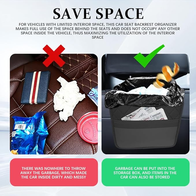 Car Seat Back Organizer, Car Organizers and Storage, Leather Multipurpose Vehicle Backseat Storage Pocket, Auto Interior Accessories Waterproof Hanging Bag for SUV Sedan Truck (Black)
