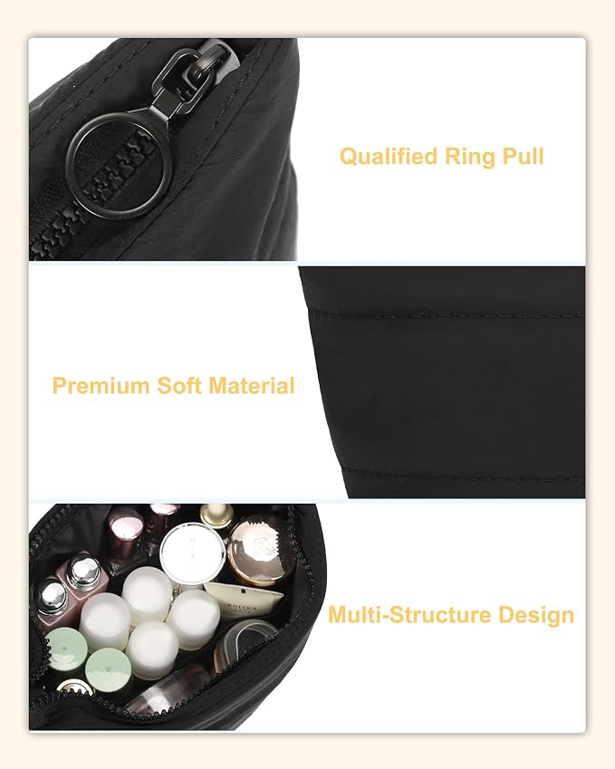 Travel Cosmetic Bag for Purse, Portable Small Makeup Pouch Organizer with Accessories, Traveling Compact Car Bag for Essentials with Compartments, Compact Toiletry Bag for Trip, Office, Home - Black