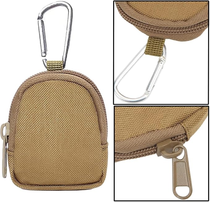 2 Pack Tactical Coin Purse - Military Pocket Keychain Pouch as Mini Tool Organizer Coin Car Key Waist Case Earphone Pack Backpack Accessory Pouch (Khaki-2pcs)